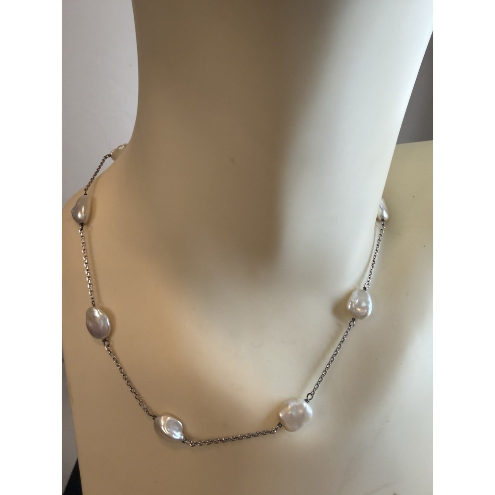 NWT Honora 925 Sterling Silver 18" White Baroque Freshwater Pearl Station Neckla